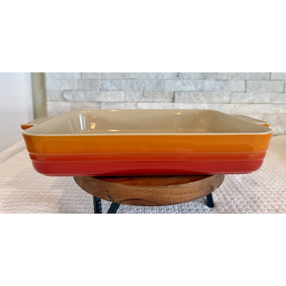 Le Creuset Flame Orange Ombre Rectangular Baking Dish 10x23 Stoneware Heritage